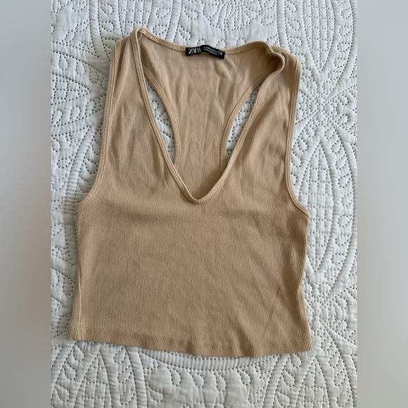 Zara Tops - Zara Tan Sleeveless Crop Tank Top